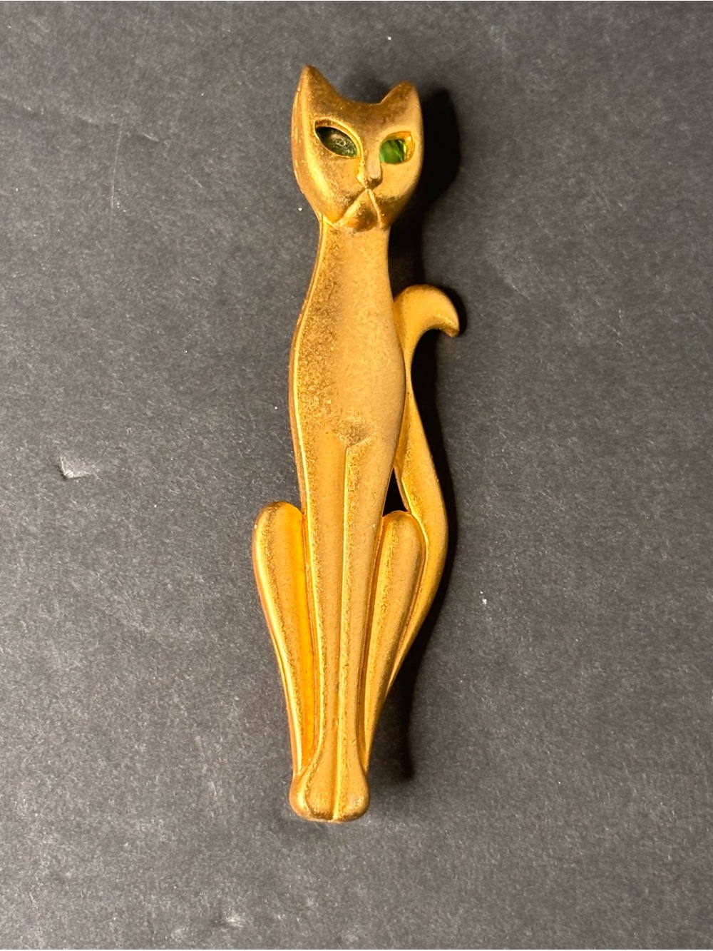 AJC Vintage Egyptian Cat Brooch Gold Tone Green Eyes